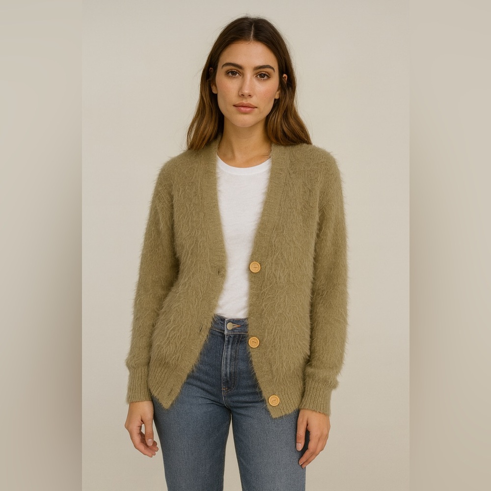 Cozy Fuzzy Cardigan with Button Detail